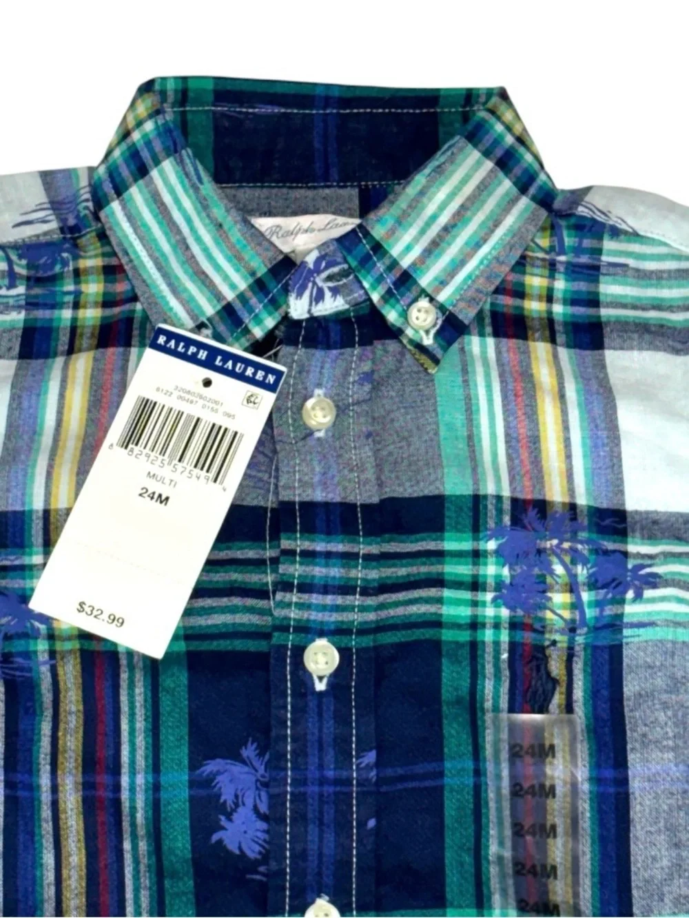 NEW Boys Ralph Lauren Hawaiian Palm Trees Polo Shirt 24 Months Button